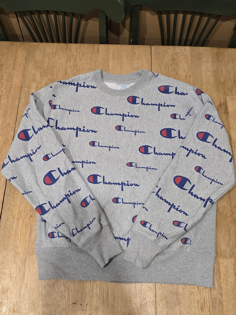 Champion Heather Gray Crewneck Sweatshirt with Blue and Red Logos